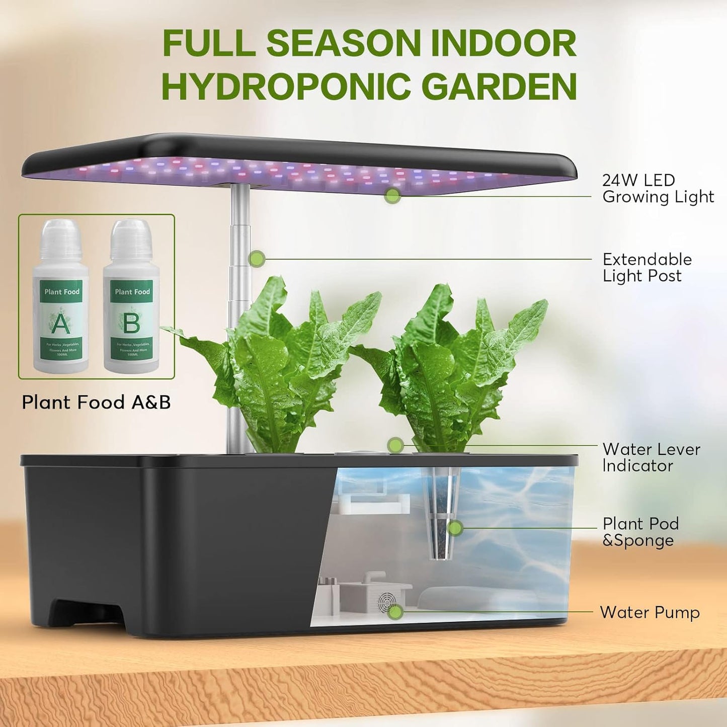 MUFGA 12 Pods Hydroponics Growing System, Indoor Garden with LED Grow Light, Plants Germination Kit, Mini Herb Garden with Pump System, Height Adjustable (No Seed)