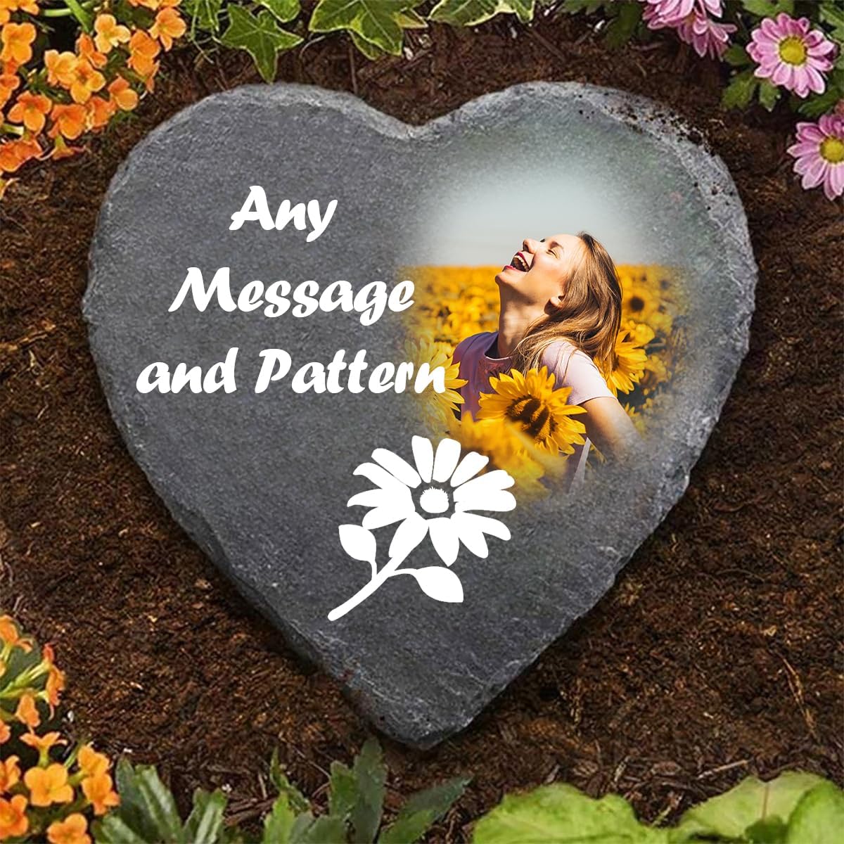 Custom Photo Garden Stones Personalize with Any Message and Pattern, Desgin Heart Shaped Memorial Stones Welcome Stones 6x6 for Housewarming,Memorial Gifts and Special Day Gifts