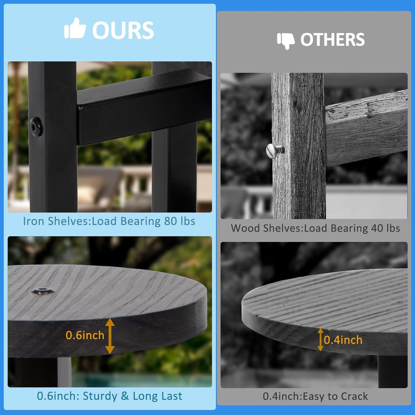 3 Tier Wood Plant Stand Indoor, Metal Iron Tiered Plant Stands Corner Plant Holder Flower Shelf Display Rack For Living Room Balcony Garden Patio (Black)