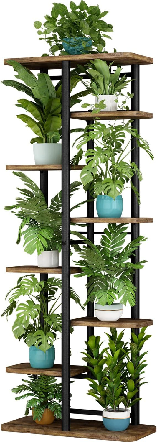 LINZINAR Plant Stand 8 Tier 9 Potted Multiple Flower Pot Holder Shelf Indoor Outdoor Planter Rack Storage Organizer for Patio Garden Corner Balcony Living Room (8 Tier-9 Potted, Black)