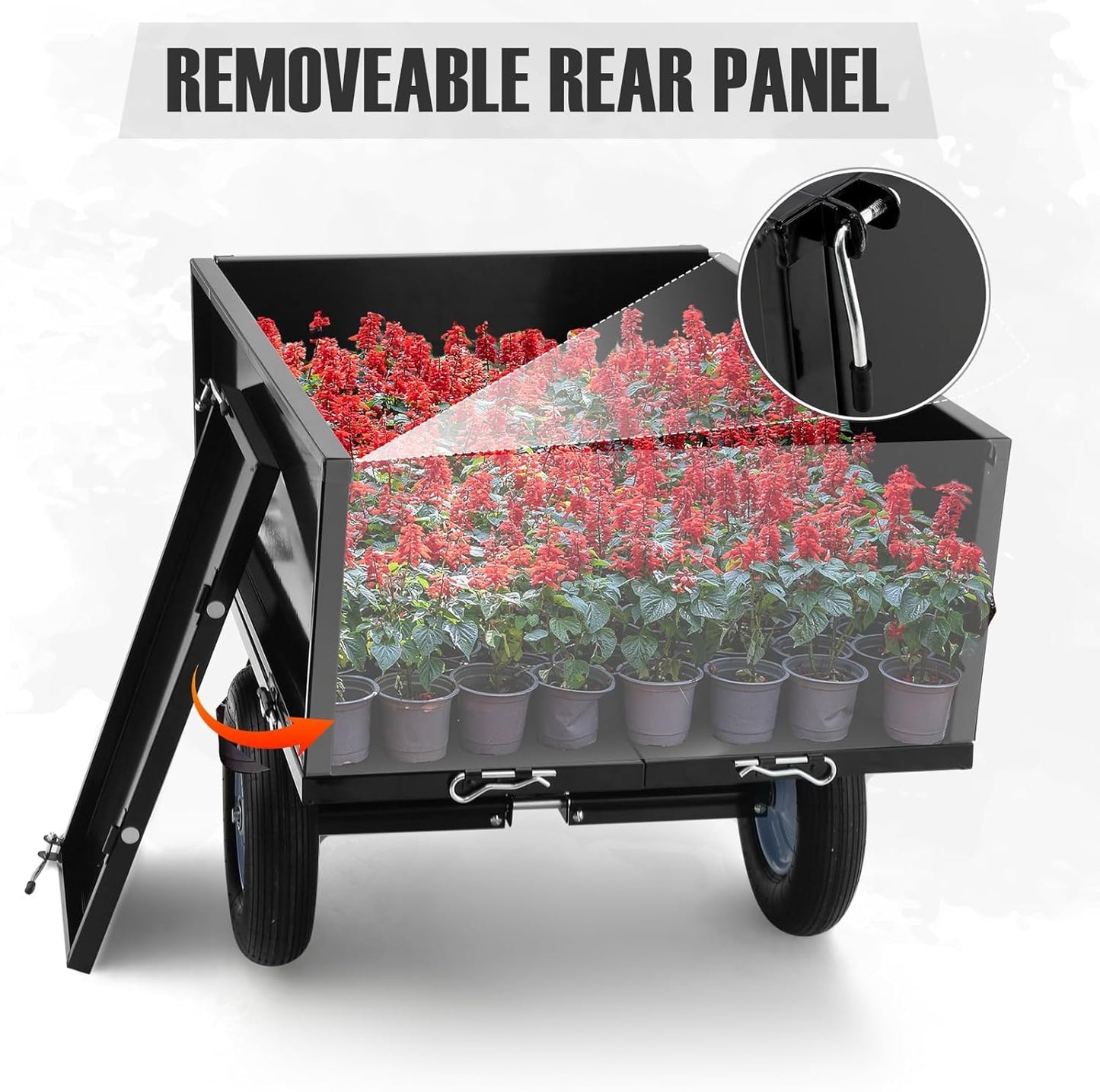 500LB Heavy Duty Steel Dump Cart Trailer - 11.4 Cu Ft Capacity Tow Behind Utility Trailer for ATV, Lawn Tractor, Riding Mower - Removable Tailgate & Dumping Feature, Black