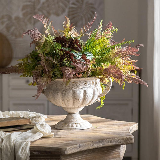 Vintage Metal Decorative Urn Planter with Stand, Embossed Pattern, Bronze Finish (34 * 30 * 21CM)