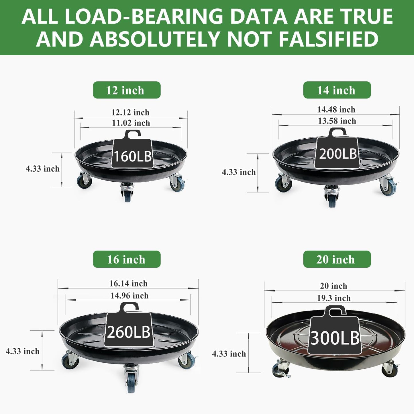 3 Pack Metal Plant Caddy with Wheels 14 Inch Black, Round Rolling Heavy Duty Plant Dolly, Heavy Plant Pot Mover Outdoors or Indoors, The Metal Wheel Can Rotate 360 Degrees or Lockable.