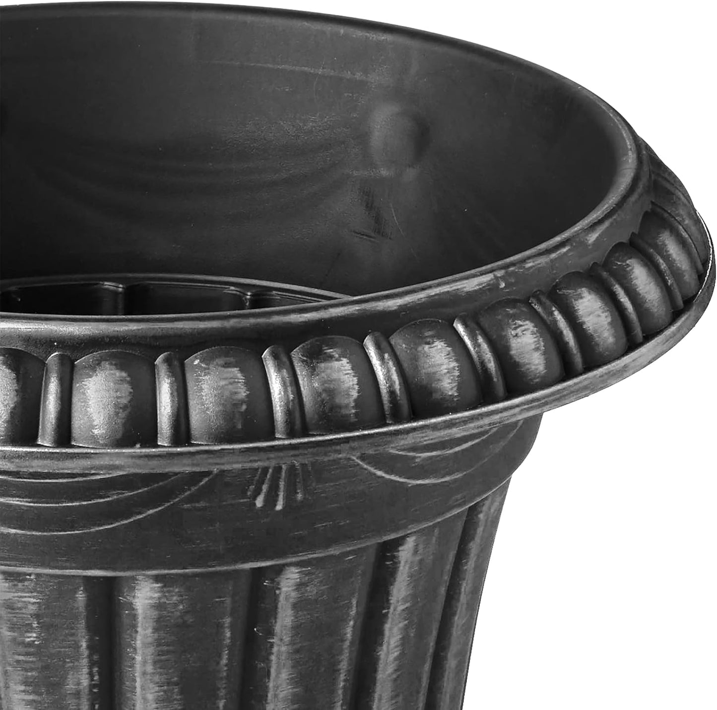 PL00SL Classic Traditional Plastic Urn Planter, Indoor/Outdoor Garden Plant Pot Garden Décor, 16” x 18”, Brushed Silver