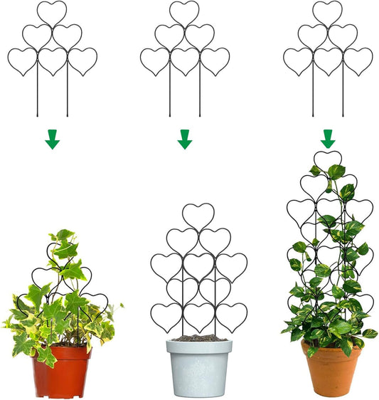 Indoor Plant Trellis for Climbing Plants, Stackable Garden Trellis for Potted Plants, Small House Plant Trellis for Vine Ivy Flower Plant Support Outdoor DIY Metal Trellis 3 Pack, Black