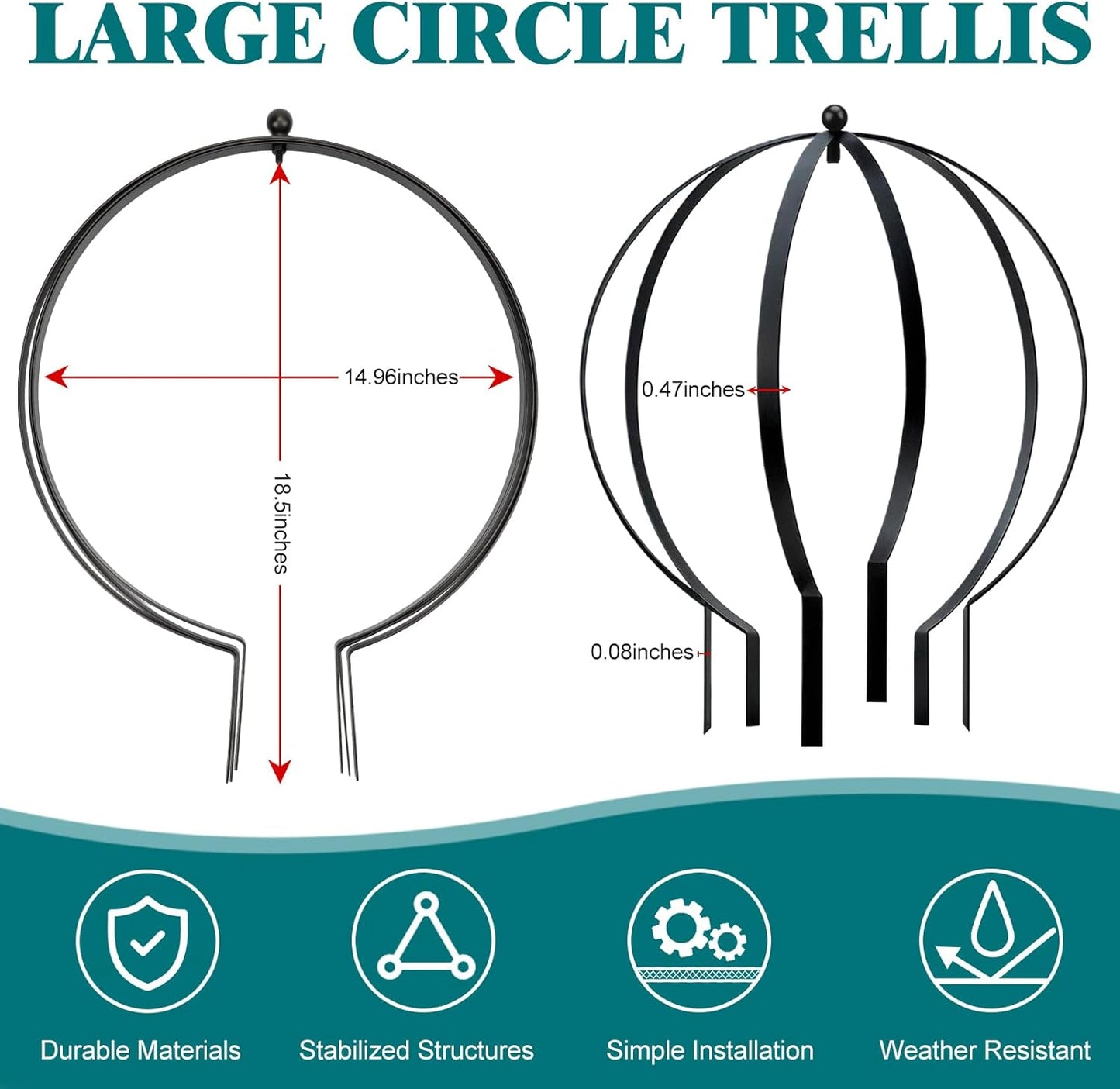 Set of 4 Large Metal Trellis Obelisks Sturdy Round Circle Trellis for Climbing Plant Support Indoor Outdoor Potted Vines, Cucumbers & Flowers, Patio Doorway Garden Decor (18.5"x15")