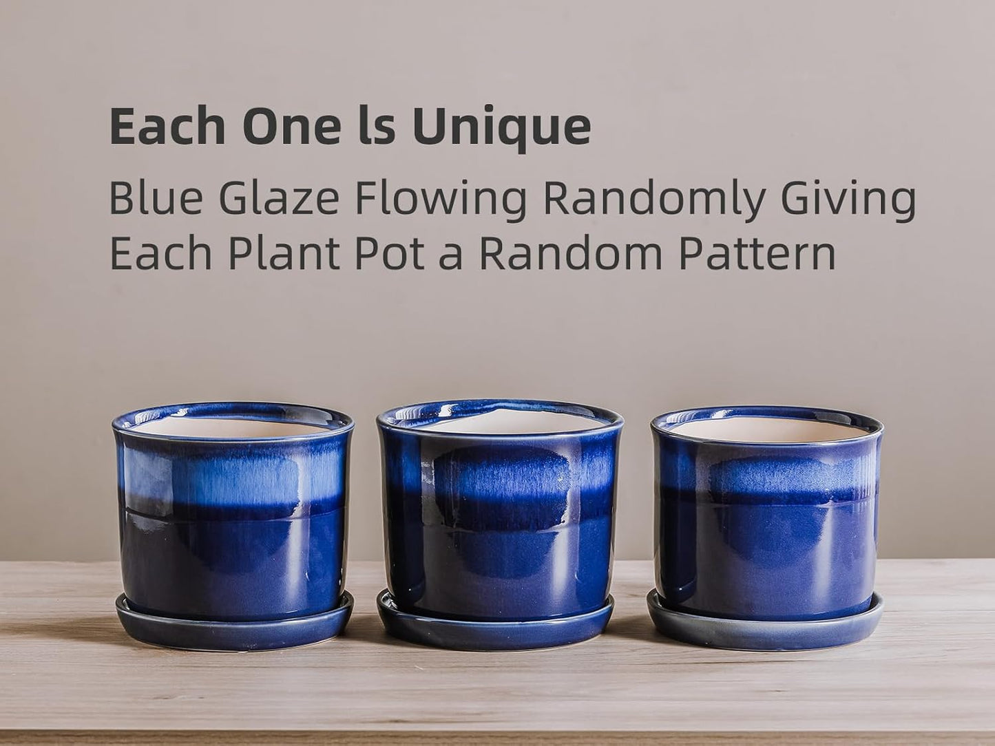 5.8 Inch Plant Pot: Ceramic Planter with Drainage Hole & Saucer for Indoor Outdoor Plants - Flowerpot with Bonded Tray for Home Office - Blue Reactive Glaze