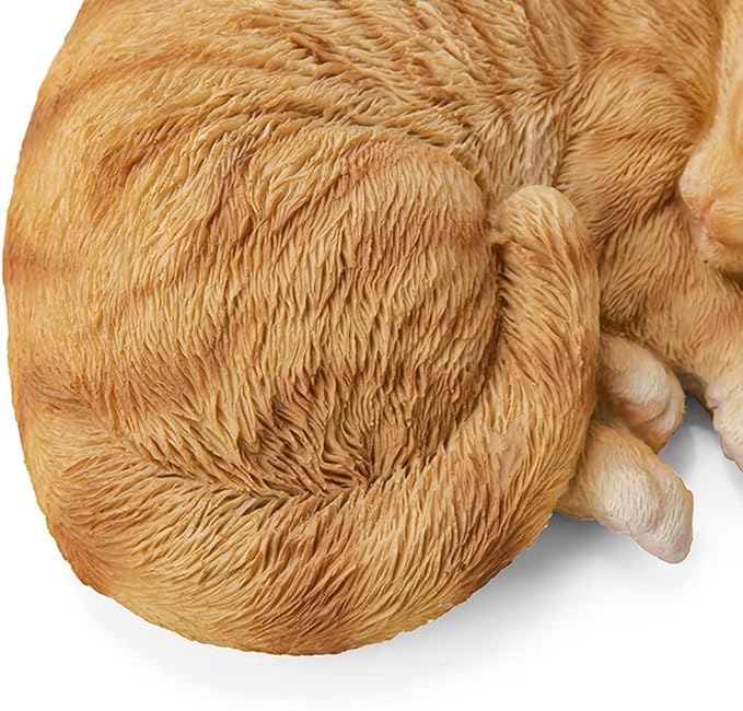 Sleeping Orange Tabby Cat Garden Statue Decor 8.27”L, Resin Realistic Sculptures Gift for Cats Lovers, Pet Memorial Stones for Loss of Pet, Kitty Figurine Art Decoration for Indoor Outdoor Home