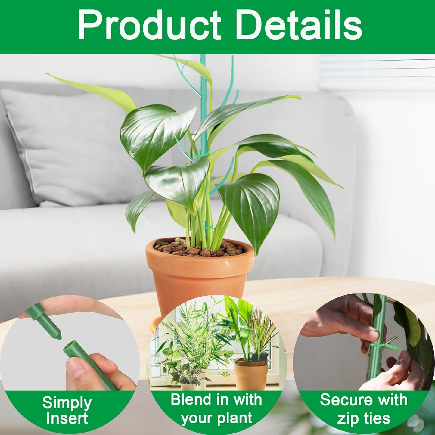 Orgrimmar 6 Pack Monstera Plant Support Stakes Adjustable Length with Green Ties for Indoor Outdoor Climbing Plants