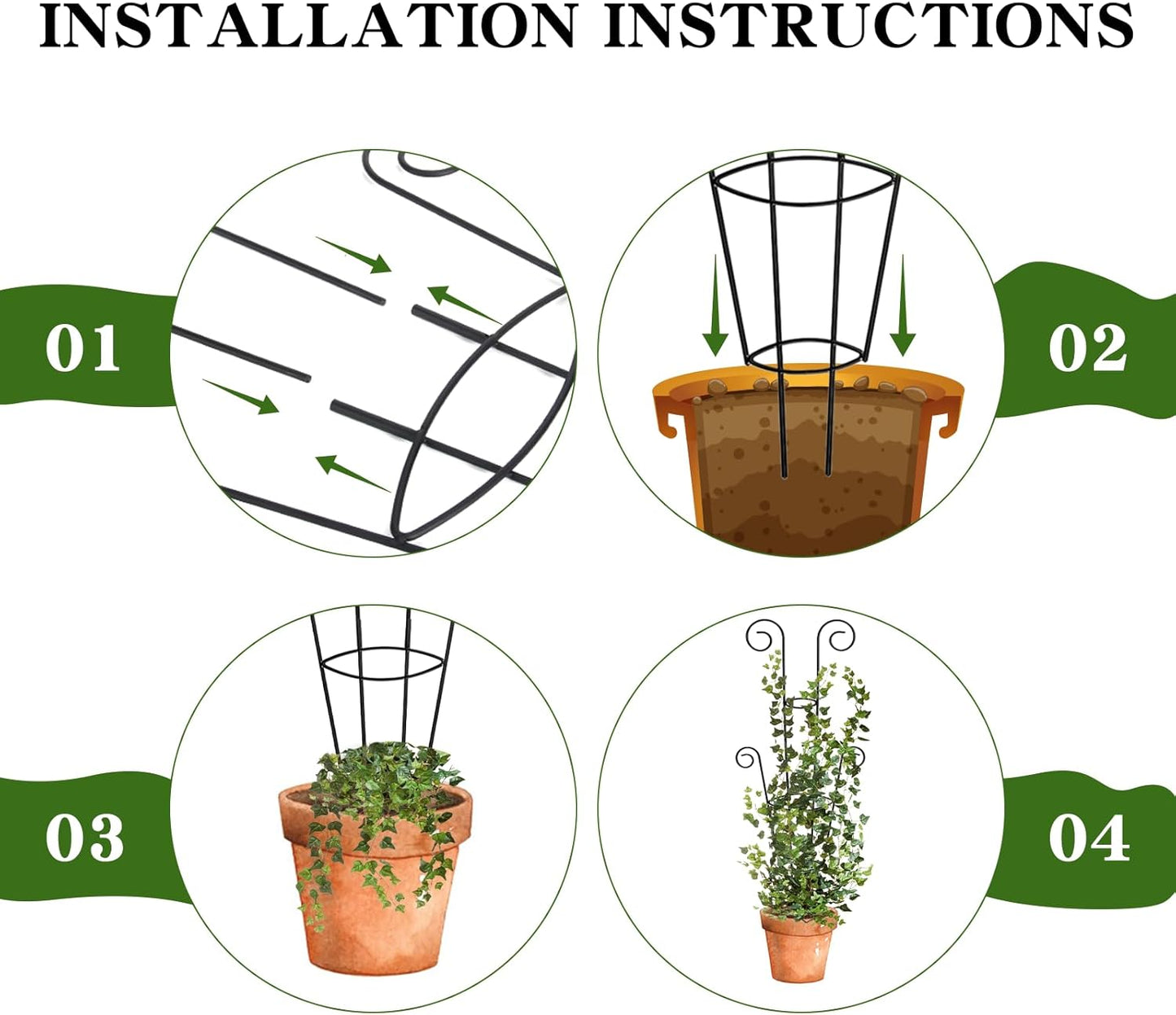 ZOUTOG Trellis for Climbing Plants Indoor 4 Pack 30 Inch,Rustproof Metal Garden Trellis for Potted Plants,Sturdy Houseplant Support Indoor Outdoor for Ivy Pothos Monstera Hoya Flower Vine(Black Round)