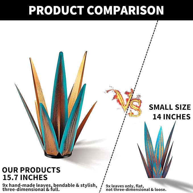 Large Tequila Rustic Sculpture, Metal Agave Plants for Outdoor Patio, Home Decor Hand Painted Garden Statue, Lawn Ornaments Yard Stakes (Blue - M)