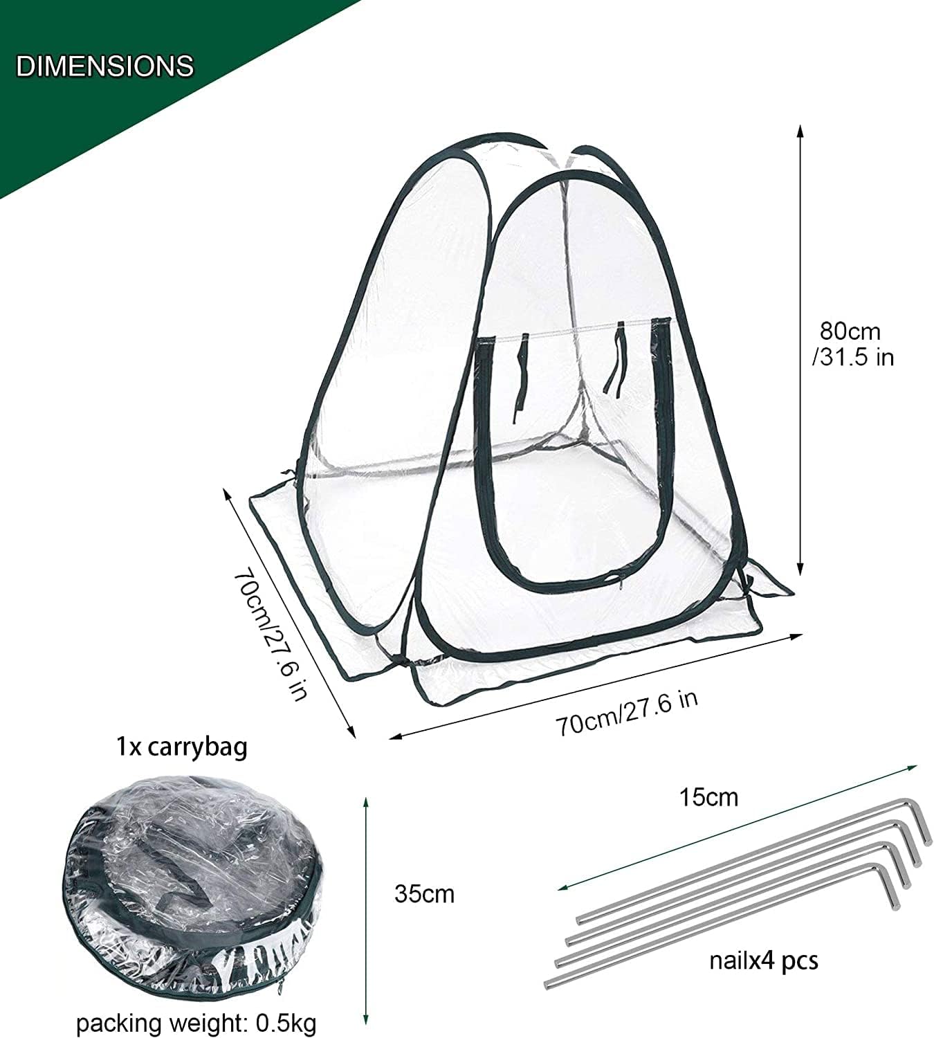 Porayhut Pop Up Greenhouse Cover,Pack of 3 Pcs,Flower House Mini Gardening Plant Flower Sunshine Room Room,Backyard PVC Greenhouse Cover for Cold Frost Protector Gardening Plants