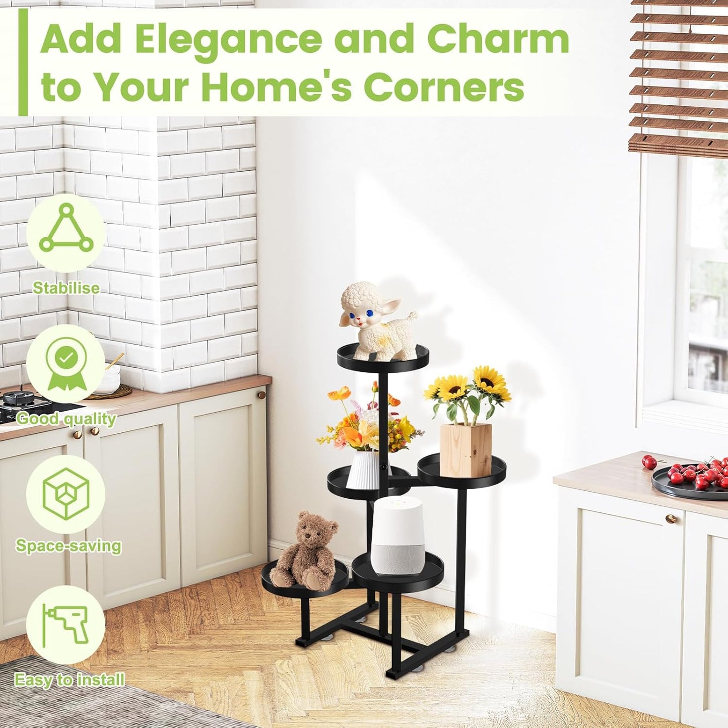 5 Tier Metal Plant Stand Indoor, Tiered Corner Plant Holders for Multiple Plants, 27 Inch Tall Flower Pot Holde Display Stand for Patio Garden Living Room Balcony Bedroom, Black