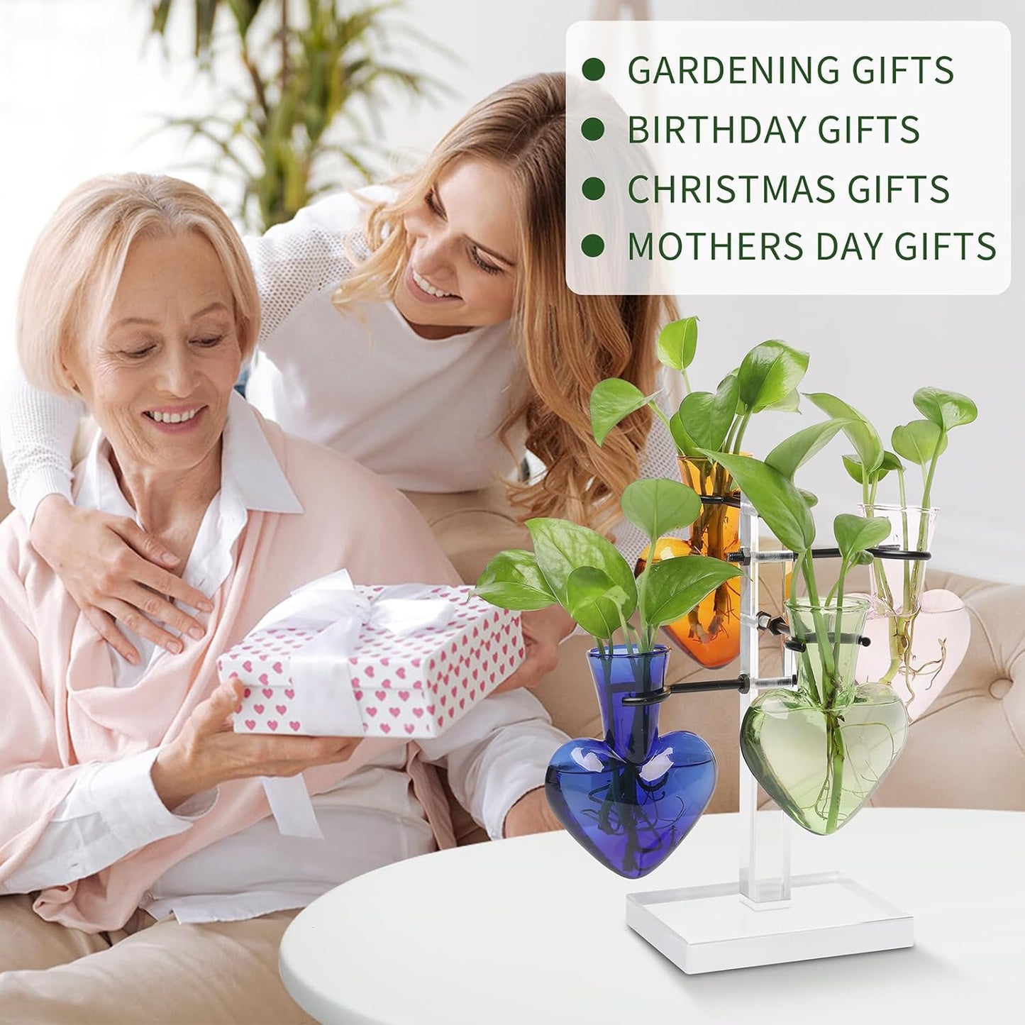 Clear Plants Propagation Stations Terrarium Kit Birthday Gift for Women for Indoor Home Office Decor Acrylic Plant Accessories - 4 Love Hear Vase