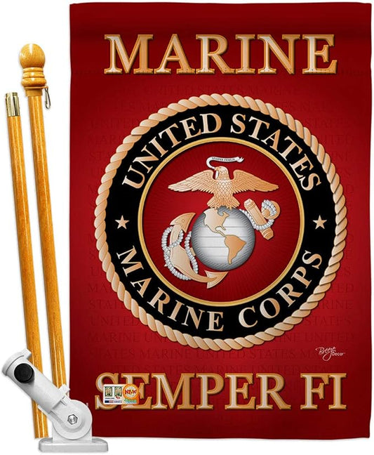 Breeze Decor HS108057-BO Marine Corps Americana Military Decorative Vertical Set, House Flag 28" x 40", Thick Fabric