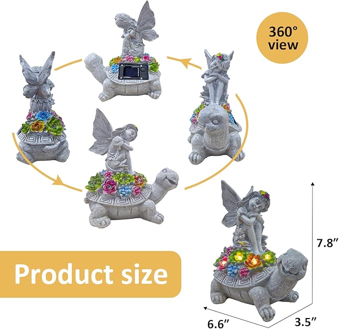 Solar Garden Statue Angel and Turtle,Figurines Outdoor Decor,Outdoor Solar Statue with LED Lights for Yard,Patio,Lawn Art Decoration,Housewarming Gift