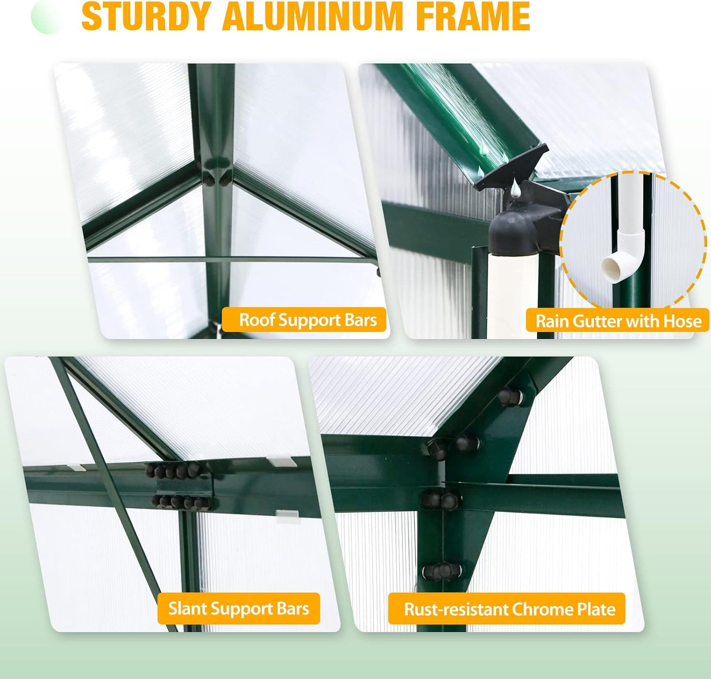 EAGLE PEAK 10x6x7 Outdoor Walk-in Hobby Greenhouse with Adjustable Roof Vent and Rain Gutter, Base and Anchor, Polycarbonate Aluminum Green House for Backyard Garden, Dark Green