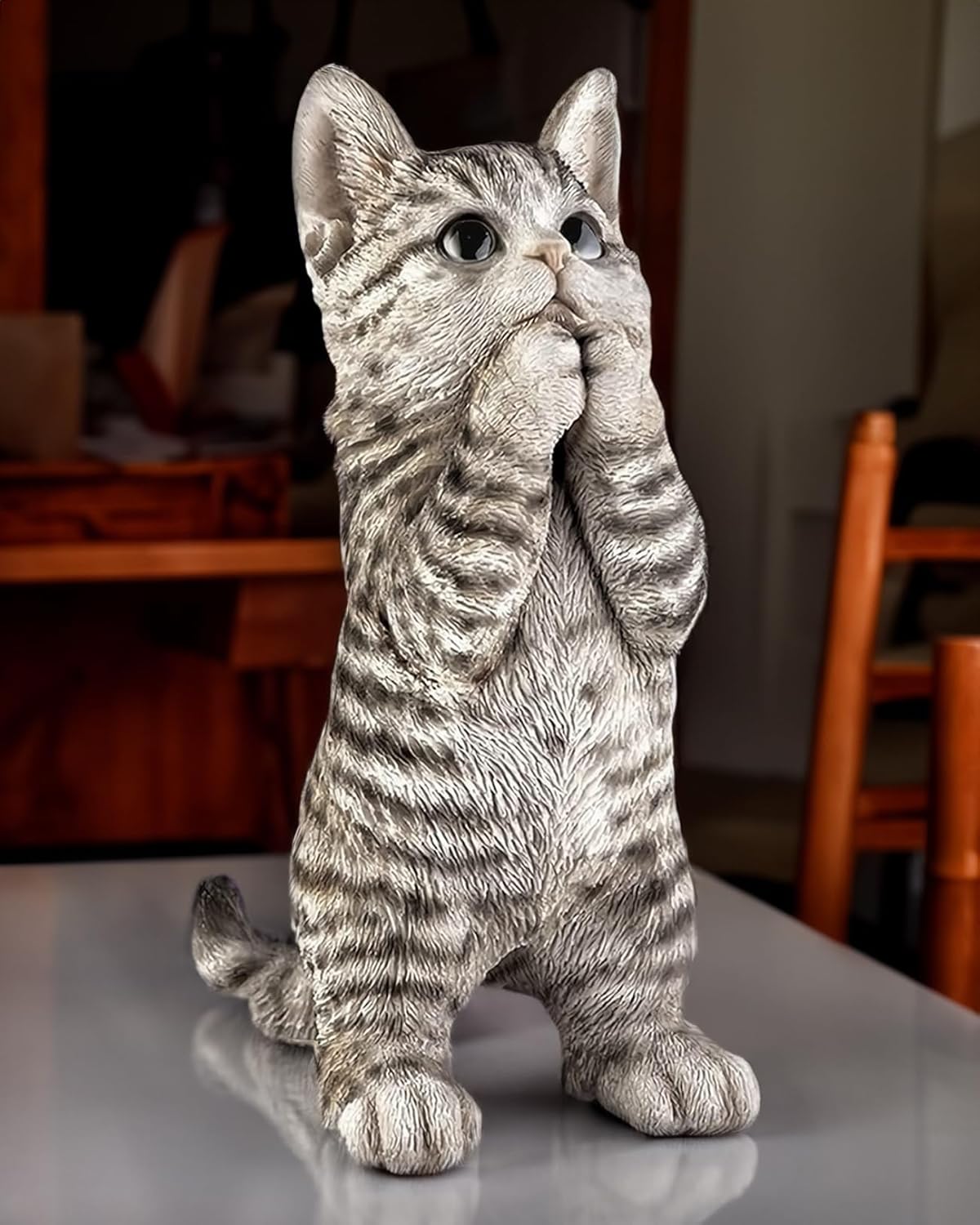 Coolboy Cute Prayer Gray Cat Figurine Art, Outdoor Garden Decoration, Resin Cat Sculpture for Lovers