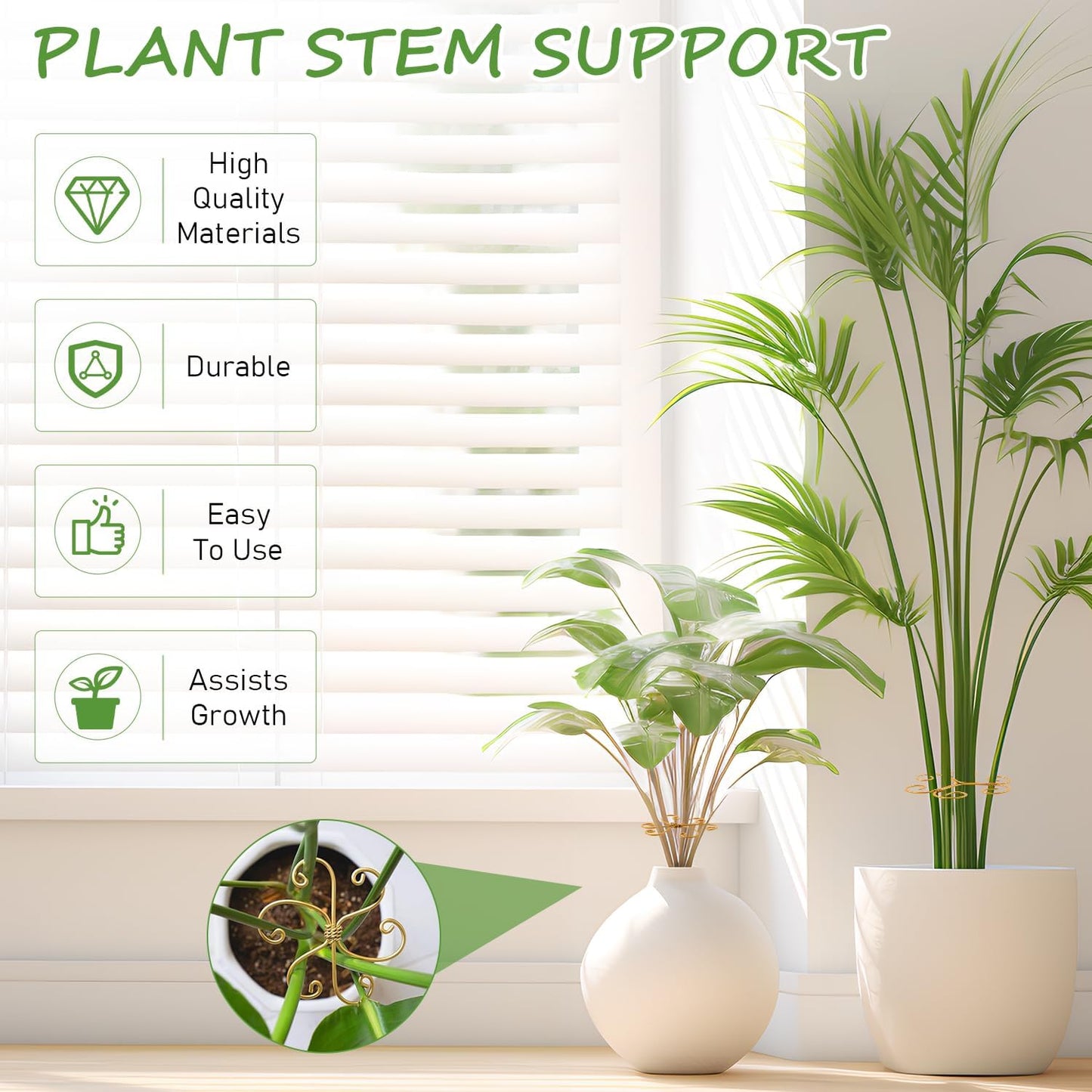 4-Pack Plant Stem Support, Plant Stabilizer for Indoor Plants, Monstera Plant Support System, Plant Stem Holder for Fixing Green Plants and Vines (A)