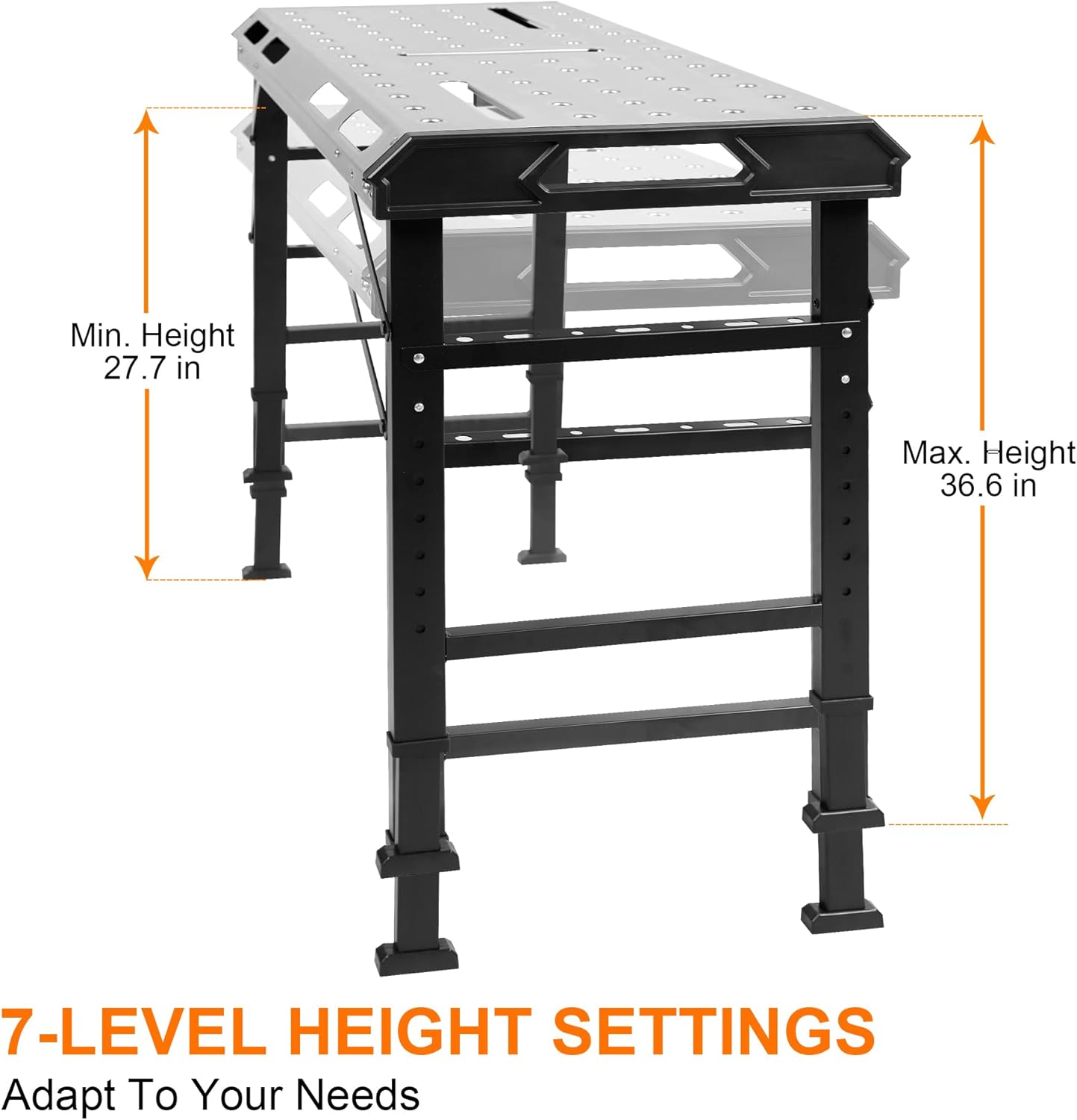 Metal Welding Table Folding 1000 lbs Load Capacity Heavy Duty Steel Construction Workbench for Welding Adjustable 7 Level Height