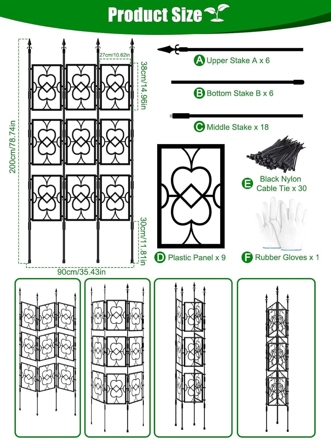 80" Garden Trellis for Climbing Plants, Kalolary Screen Plant Trellis Frame for Potted Plants Rustproof Plant Support Thicken Cucumber Trellis Grow Support for Vines Flowers Vegetable Indoor Outdoor