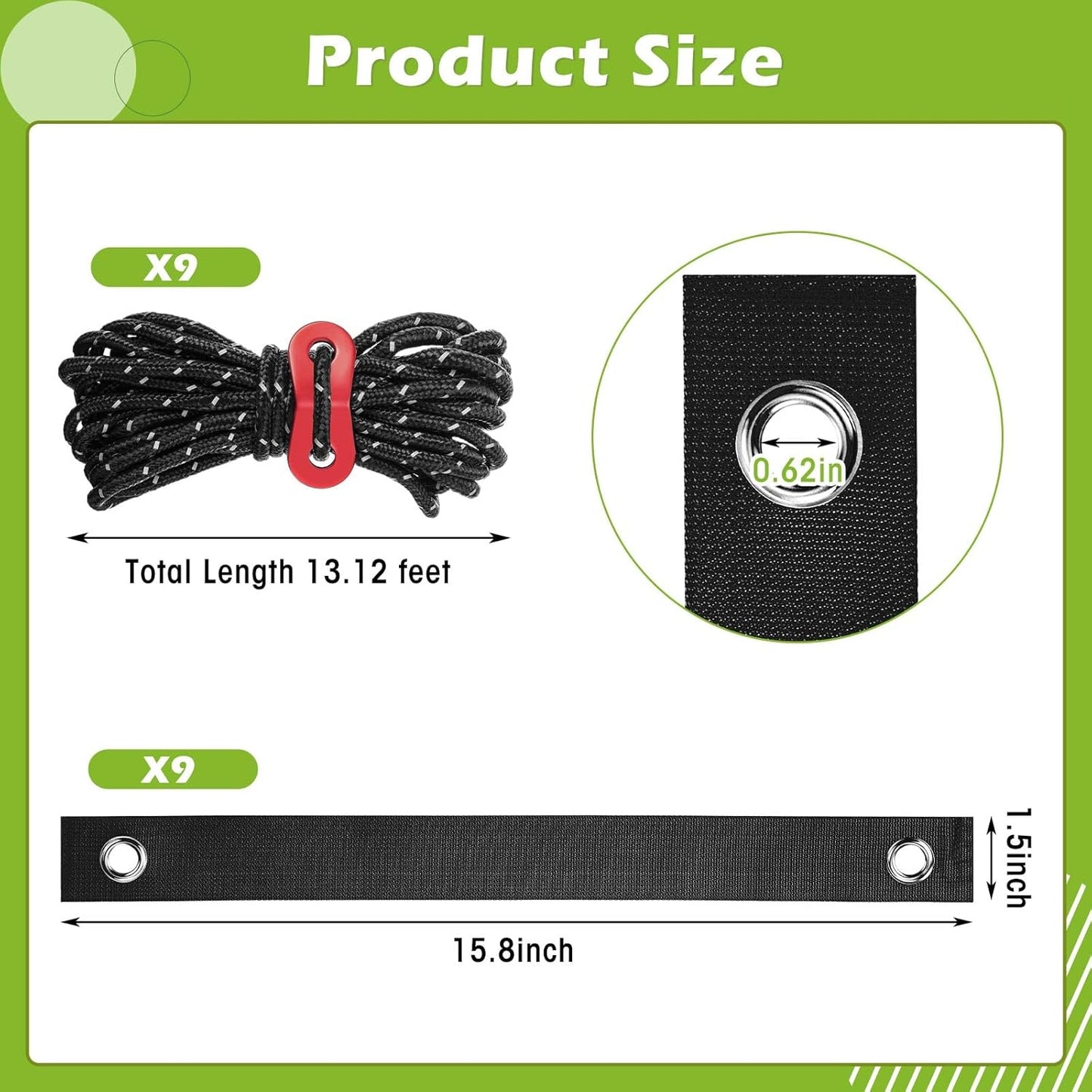 Sintuff 9 Set Heavy Duty Tree Stake Kit 15.75 Inches/ 40 cm Tree Straps for Staking and 13.12 ft/ 4 m Dock Lines Rope for Support Anchoring Home Leaning Plant Straightening Garden Tent (Black)