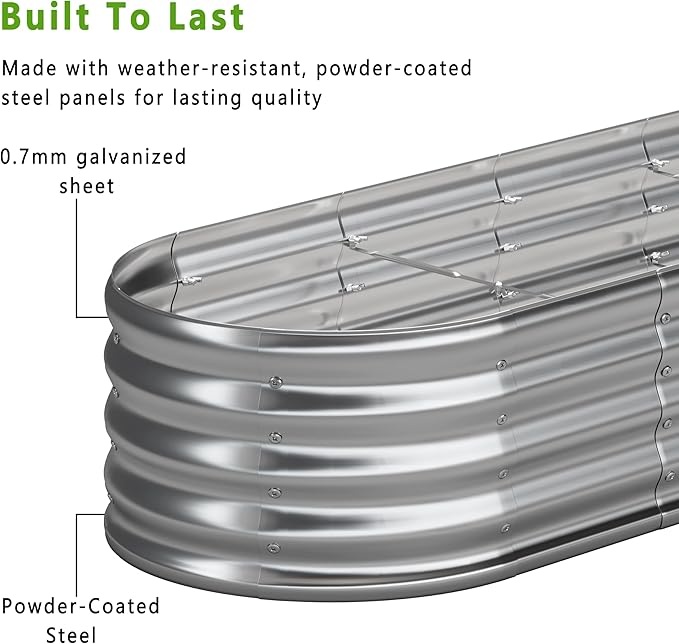 KFN 2PCS 8x1.8x1FT Galvanized Raised Garden Bed,Raised Garden Bed Kit-Oval Metal Vegetable Box,Large Planter Flower Boxes Outdoor,Planting for Vegetables,Flower,Herb,Sliver,0.7mm