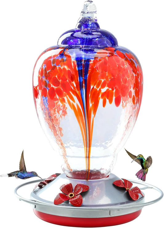 Yinns Hummingbird Feeders for Outdoors Hanging Ant and Bee Proof, Blown Glass Bird Feeder, Glass Hummingbird Feeder with Ant Moat Hanging Hook, Brush, Rope