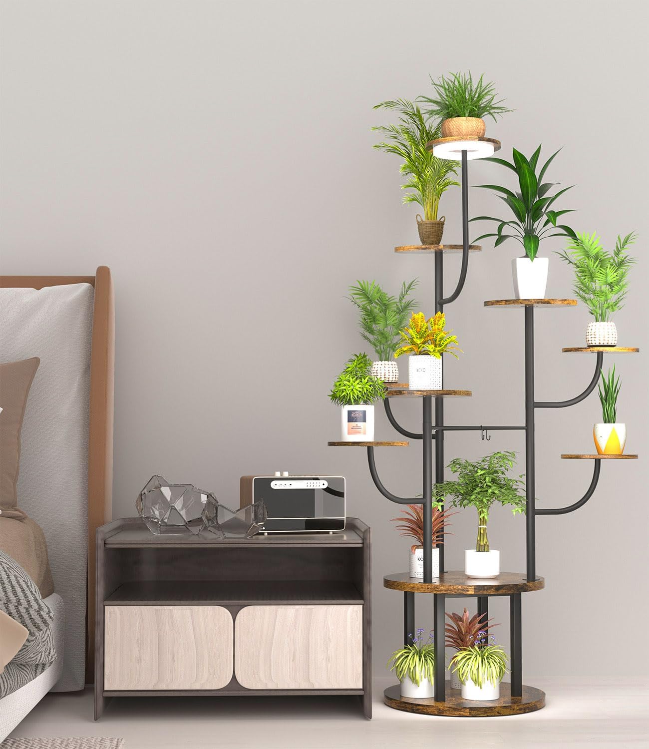 60" Tall Indoor Plant Stand 10 Tiered Adjustable with Grow Light,Metal Rotating Plant Shelf for Multiple Plant Display Indoor, Flower Holder Stand for Living Room,Bedroom,Office,Balcony