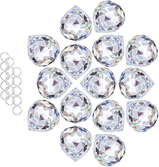 Crystalsuncatcher Clear Crystal Ball Prism Suncatcher Rainbow Maker Hanging Crystals Prisms for Windows, for Feng Shui, for Gift(30mm/1.18" 15pack)
