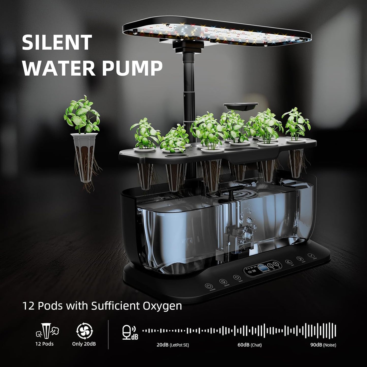 Spider Farmer SmartG12 Hydroponics Growing System, 12 Pods Indoor Garden with 36W LED Grow Light Full-Spectrum, APP & WiFi Controlled, 6L Water Tank, Pump System, Automatic Timer