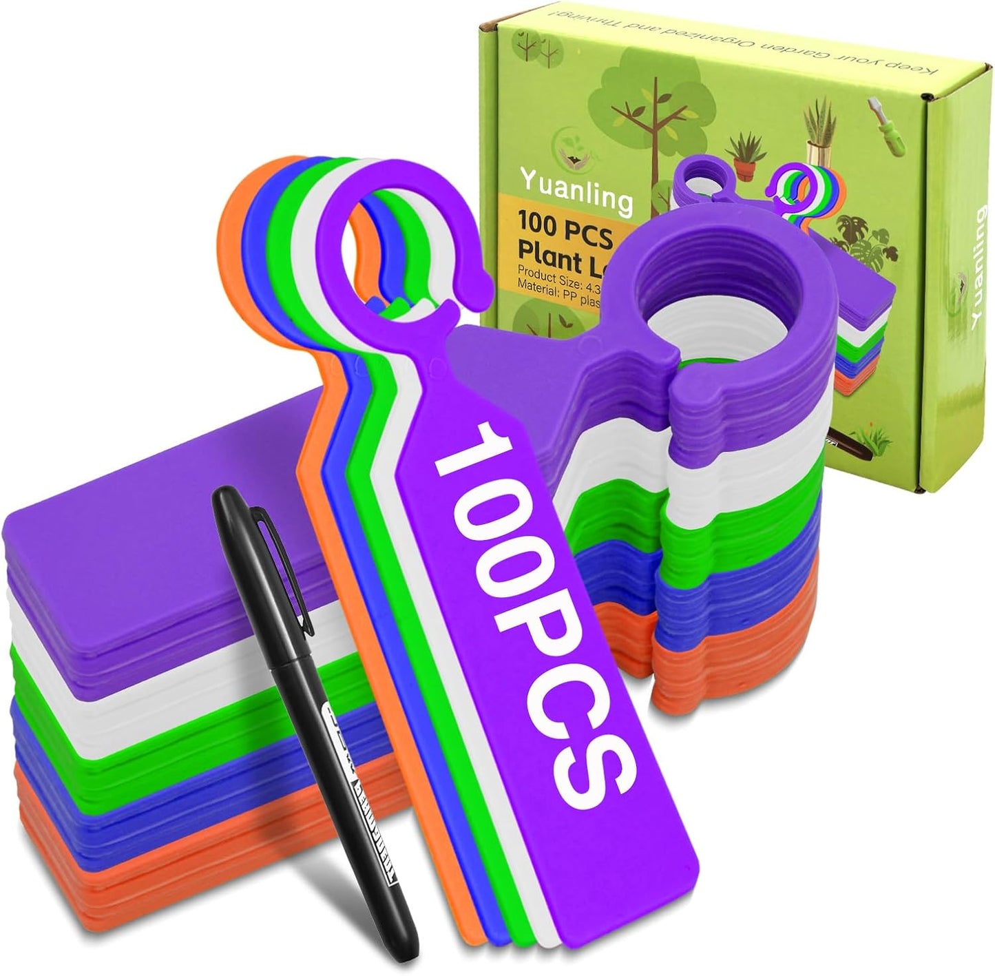 Plant Labels Yuanling 100Pcs Plastic Waterproof Plant Tree Tags Nursery Garden Markers for Indoor Outdoor Gardening Plants Vegetables Flowers Potted (Mixed 10 Colors with 1 Marker Pen)