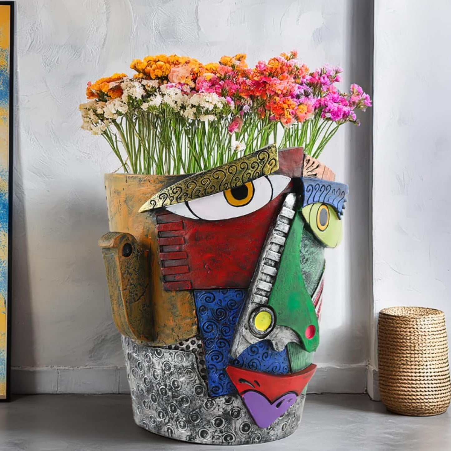 New Picassos Abstract Beauty Face Flower Pot, Colorful Abstract Head Plant Pots, Interesting Decorative Flower Resin Flower Pot, Unique Flower Pots for Home Art Decoration (multicolor-A02)