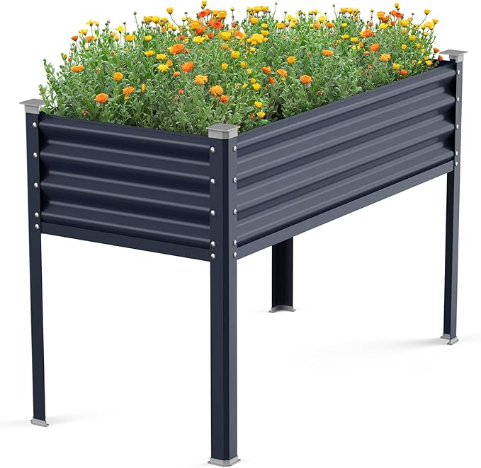 Raised Garden Bed with Legs, 48×24×32in Large Galvanized Elevated Planter Box, Metal Raised Beds for Gardening Backyard Patio Balcony, 400lb Capacity (Navy Blue)