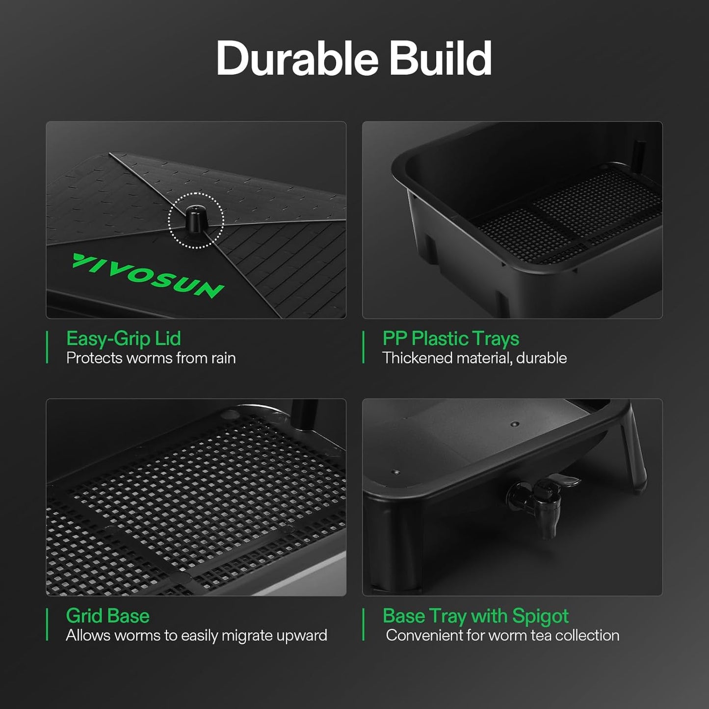 VIVOSUN 5-Layer Worm Compost Bin, 50L Worm Composter, Easy Setup Inclusive Worm Farm Kit for Recycling Food Waste