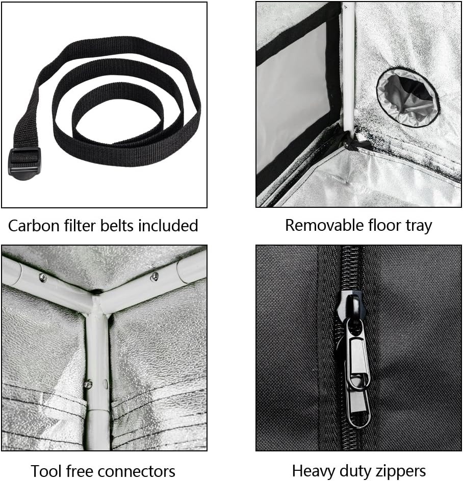 Plant Grow Tent, Black, 60x60x120cm, Indoor Growing with Observation Window and Floor Tray