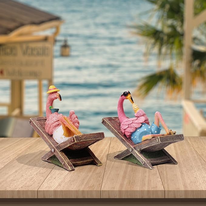 MUAMAX Pink Flamingo Garden Statues Flamingo Ornaments Small Flamingo Statue Summer Tropical Coastal Desk Decor Yard Art Ornament Housewarming Gifts Outdoor Patio Lawn Decorations