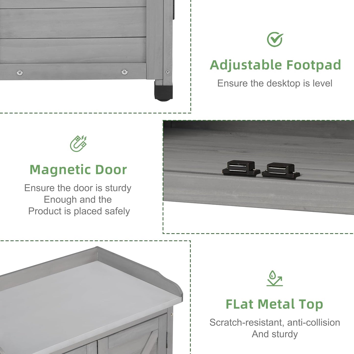 Potting Bench with Storage Cabinet and Metal Table Top for Outdoor Patio, Garden Furniture Wood Workstation (Classsic Grey, 31.5x17x39)