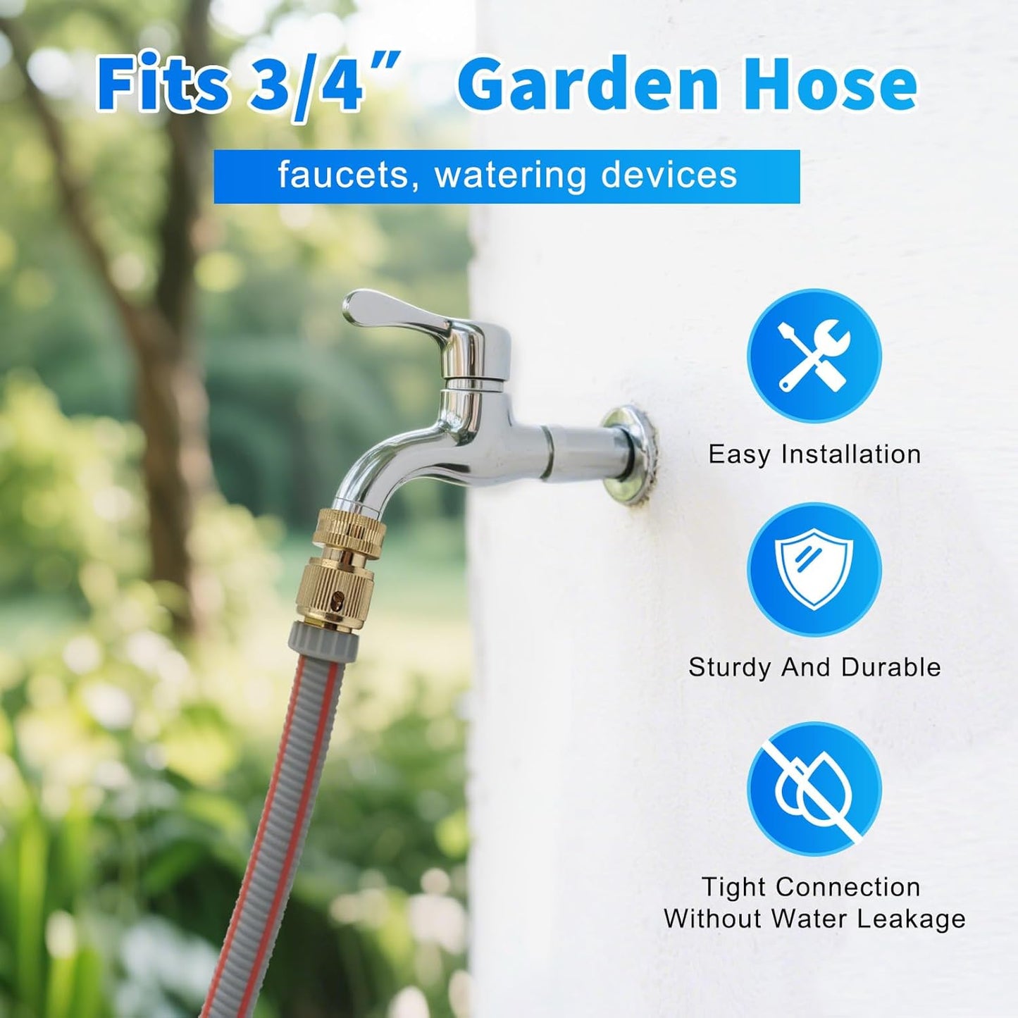 Garden Hose Quick Connector 3/4 Inch GHT, Solid Brass No-Leak Kit (4 Sets: 4 Male + 4 Female) - Quick Connect Fittings for Water Hose