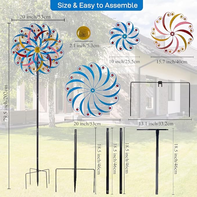 DREAMYSOUL Wind Spinners Outdoor Metal Large, 6.6 FT Extra Large Wind Spinner, Multicolor Windmills, Kinetic Wind Sculptures and Spinners for Yard Garden Outside Patio Lawn Decor