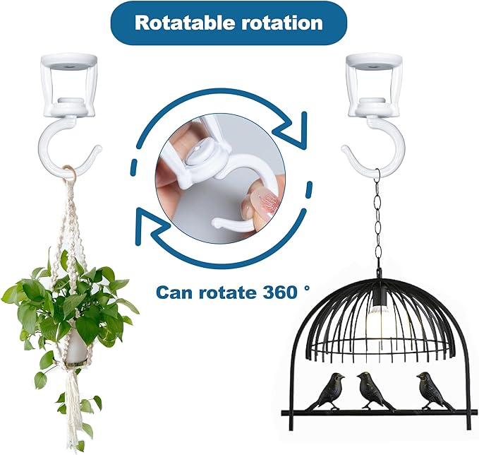 Ceiling Hooks for Hanging Plants (2 PCS),White, Heavy Duty Metal Plant Hooks for Ceilings, Screw-in Hooks for Hanging Birdfeeders, Lamps, Planters, Outdoor Decorative Hooks up to 33 lbs.
