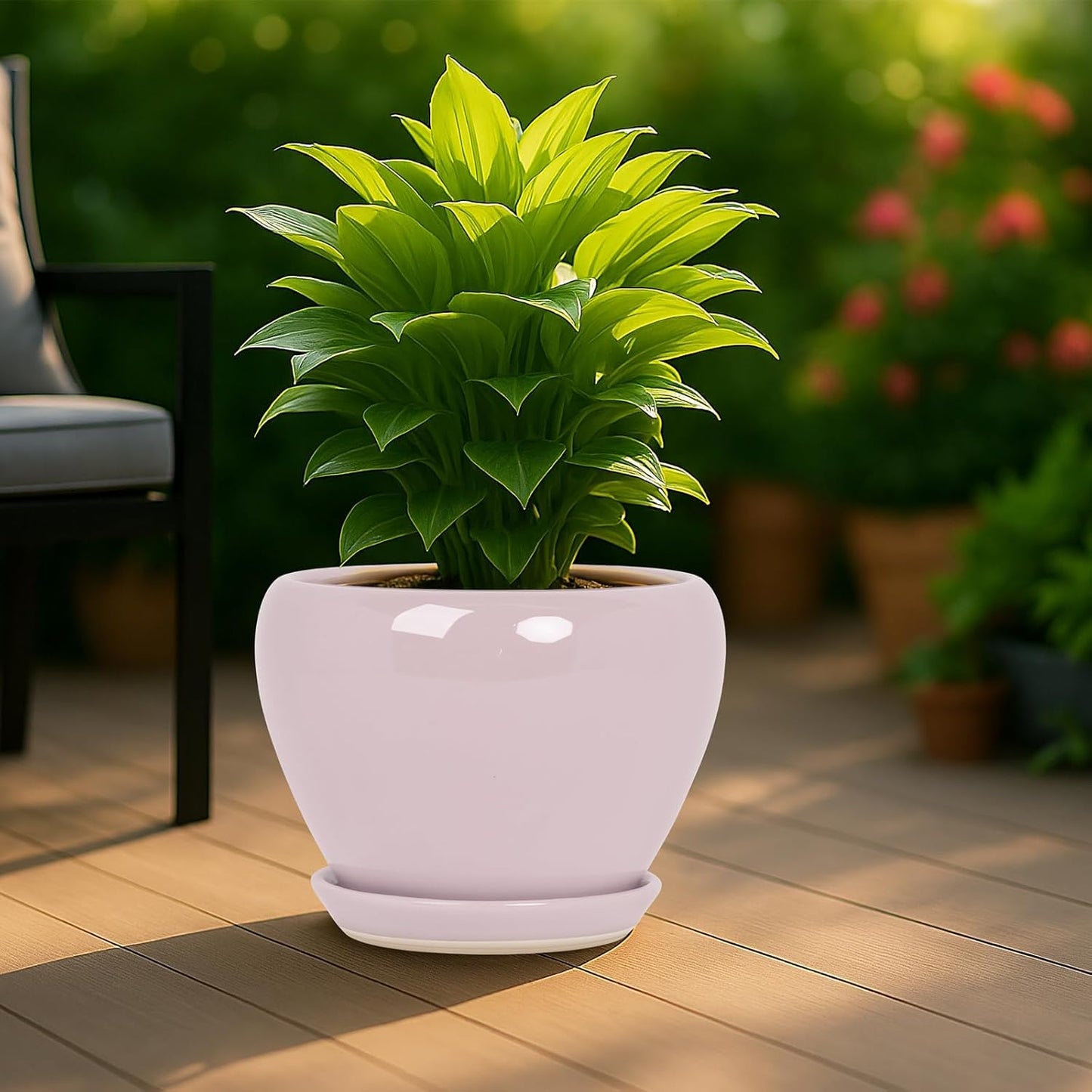 Deep Dream 10 Inch Plant Pot- Ceramic Planter Pot Round Plant Pots for Indoor Plants Outdoor Large Flower Pot with Drainage Holes & Trays, Pink