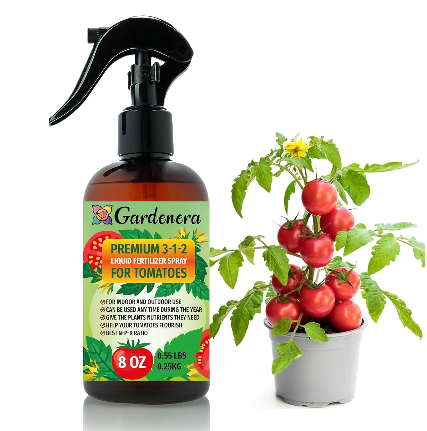 Proffesional Tomato Spray Fertilizer Mist for Home Gardening | 3-1-2 Gentle Blend Mist for Healthy Leaves & Growth | Essential Nutrients for Tomatoes - 8oz
