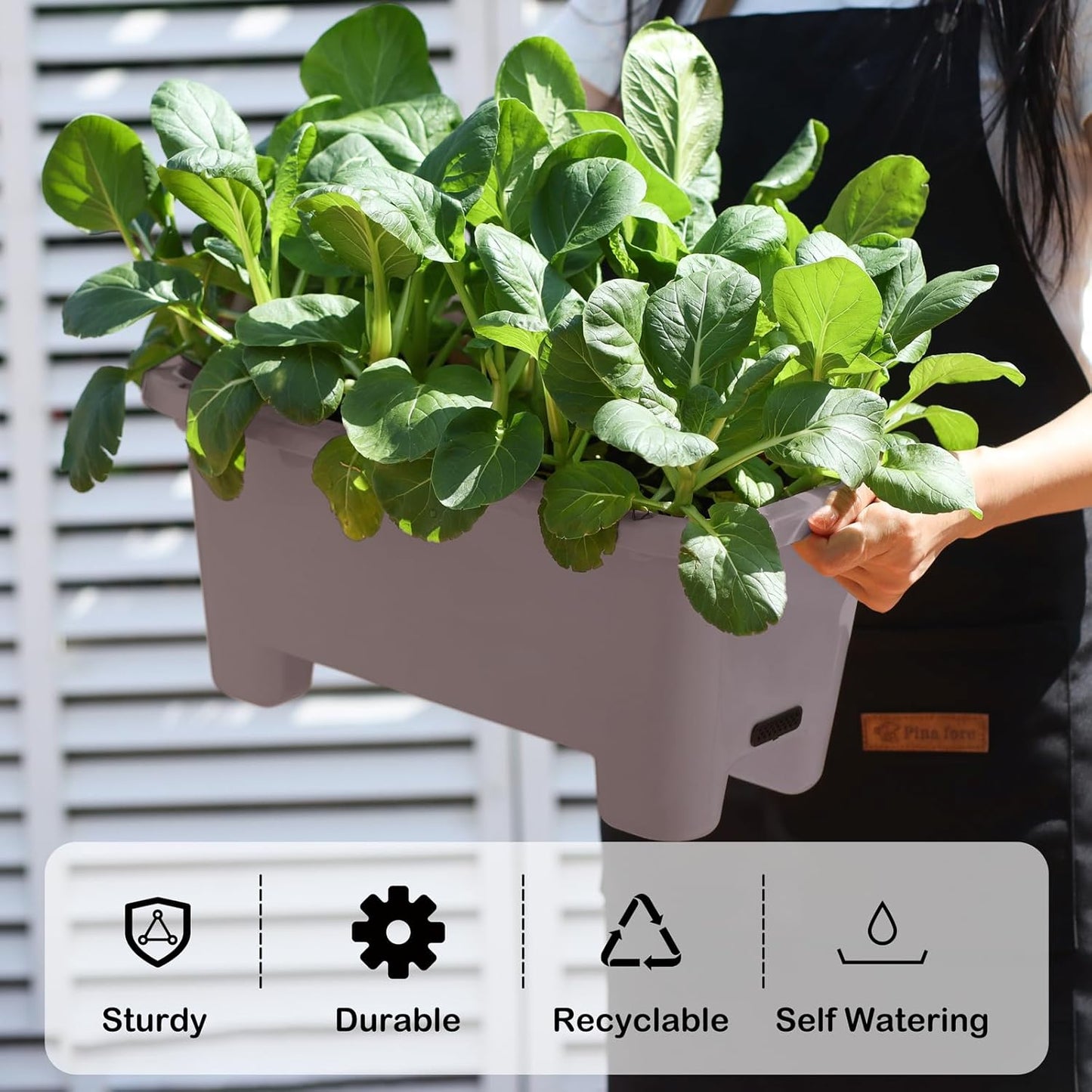 Self-Watering Rectangle Planter Boxes 8-Pack, 15.7-Inch Window Box Planter with Drainage Holes & Trays, Pots for Vegetables, Herbs, Flowers, Garden Windowsill Balcony (Coffee, 15.7*8.3*7.1 inch)