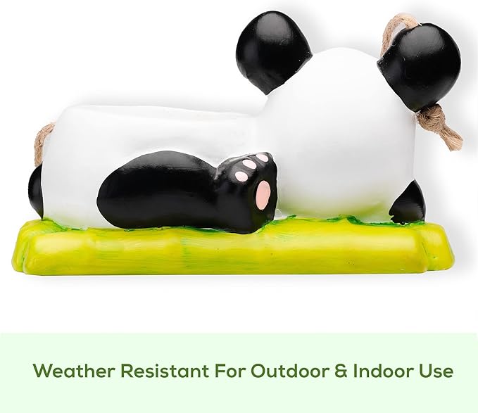 Panda Hanging Planter, Succulent Pot with Drainage, 6 ft Natural Fiber Cord, Ceramic Bear Animal Holder for Cacti & Small Plants, Decorative Panda Gift Decor for Women Men