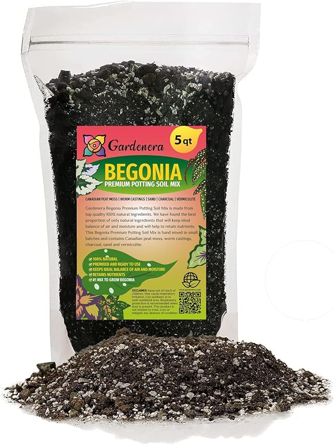 Premium Begonia Plant Soil Mix by Gardenera - Stimulate Growth and Elevate Flower Color with Nourishing Formula - 5 Quart