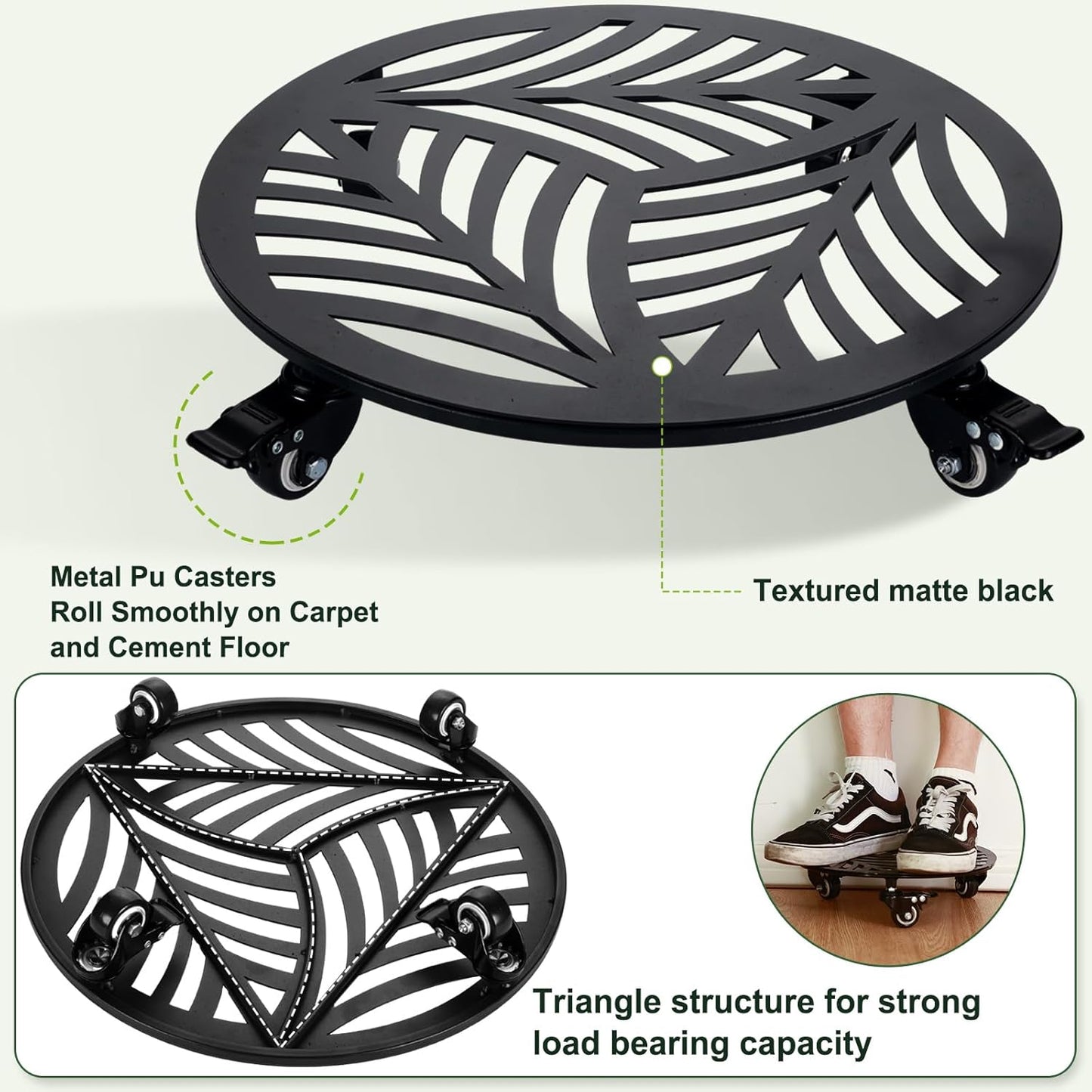 1 Pack 15 inches Extra-Large Metal Plant Caddy with Wheels Heavy-Duty Iron Rolling Plant Stand with Casters Indoor Outdoor Wheeled Plant Roller Base Pot Movers Plant Dolly Coaster Trolley Black