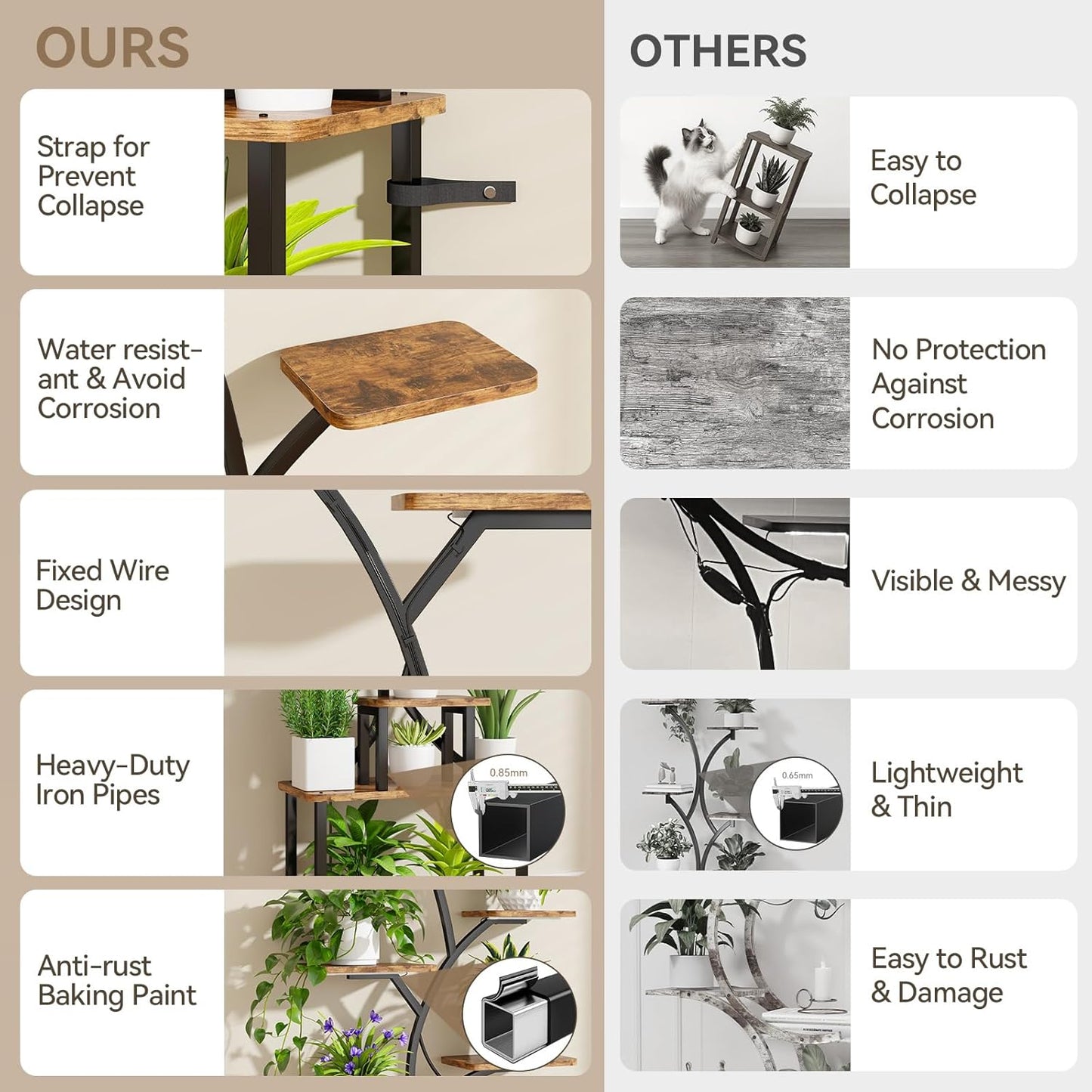 C3 Plant Stand Indoor with Grow Lights, 8 Tiered 62.2" Tall Plant Stand, Corner Large Metal & Wood Plant Shelf, S-Shaped Plant Display Shelves for Living Room, Patio, Outdoor