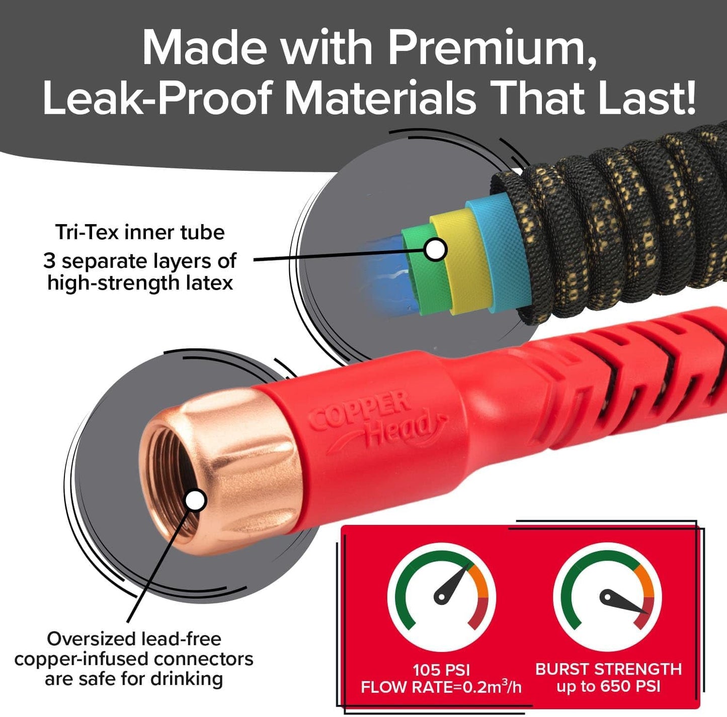 Pocket Hose Copper Head w/New Pocket Pivot Expandable Garden Hose 100FT, AS-SEEN-ON-TV, Swivels 360°, Advanced Tri-Tex Tubing & Force Field Jacket, 3X Stronger, Lead-Free, No-Kink, Anti-Burst w/APT