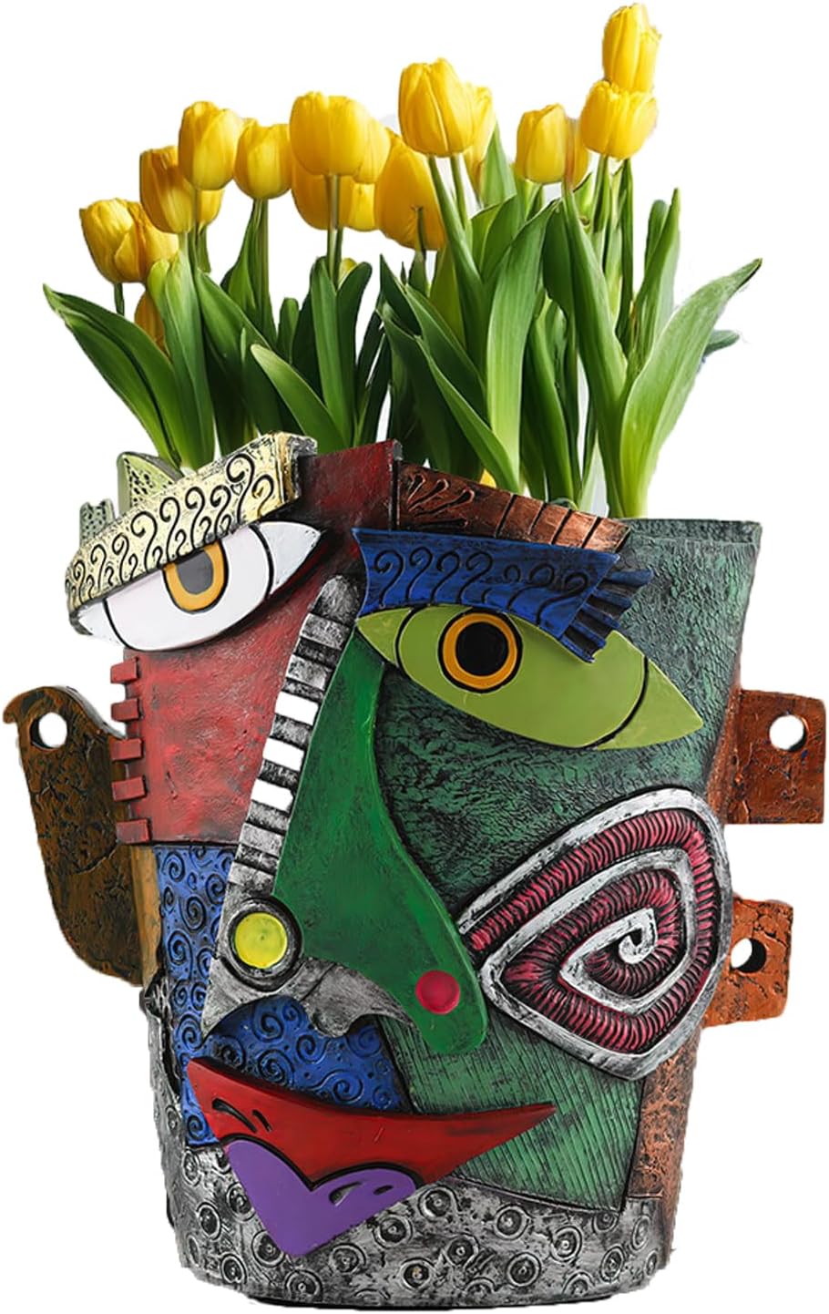 TOZLU Art Abstract Face Planters Pots Head,Unique Fun Abstract Face Flower Pot Ornaments Head Planter Pots Container Colorful Resin Flower Pot for Home and Garden Decor(Picasso Abstract Flowerpot)
